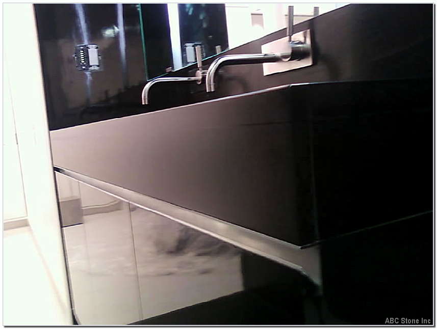 Close up view of Seam Repair on Honed Black Absolute stone surface