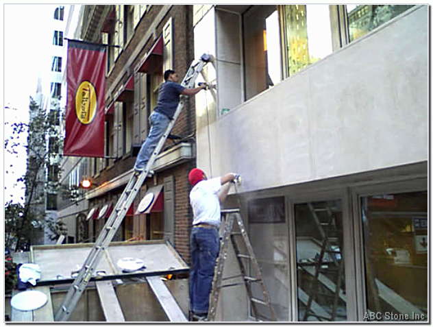 Restoration of marble storefront in a retail store