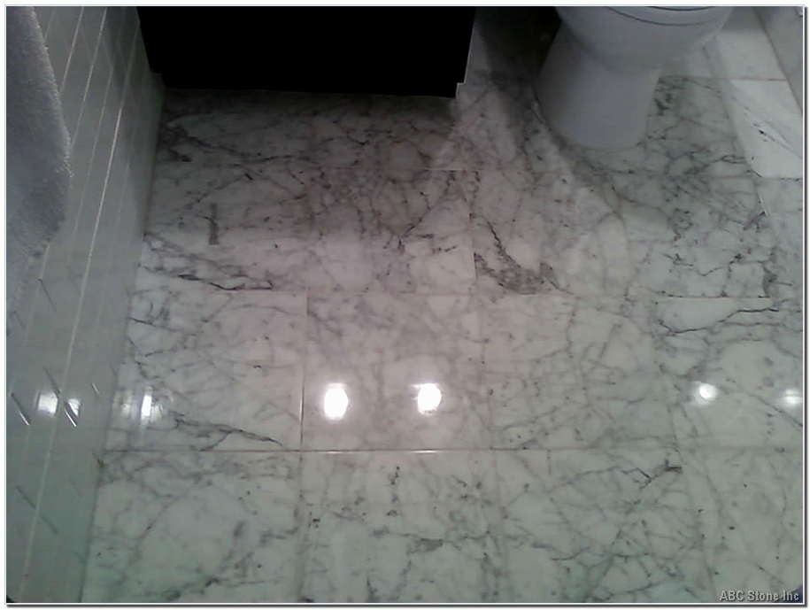 Polished White Cararra Bathroom Floor
