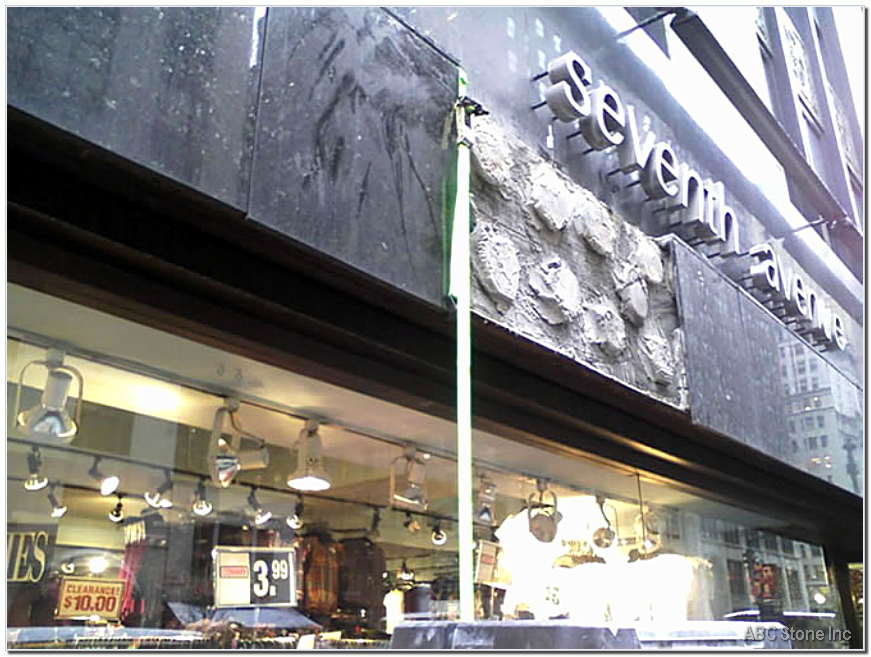 Granite slab displayed at a storefront