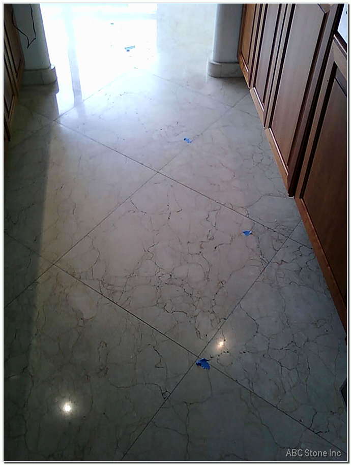 Worn kitchen floor surface