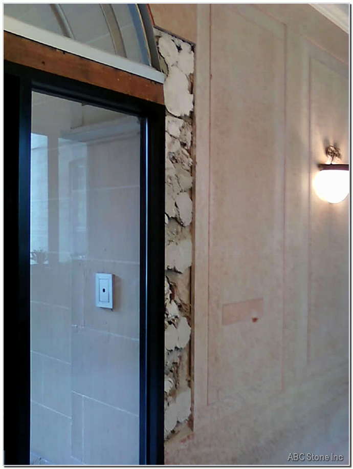 Lobby marble panels being replaced