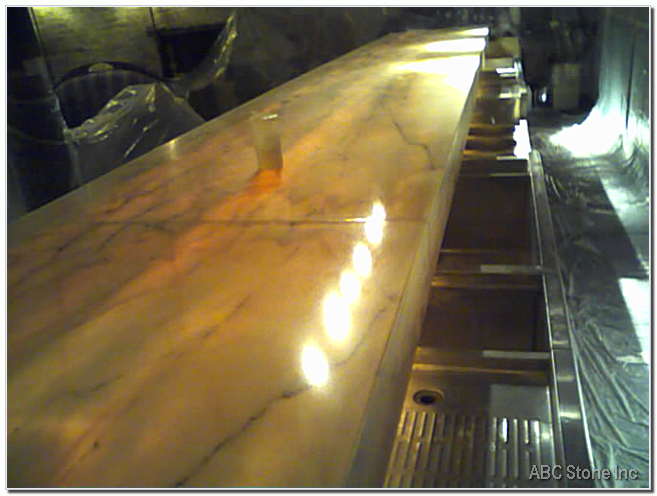 Restored marble bar top shining in natural light