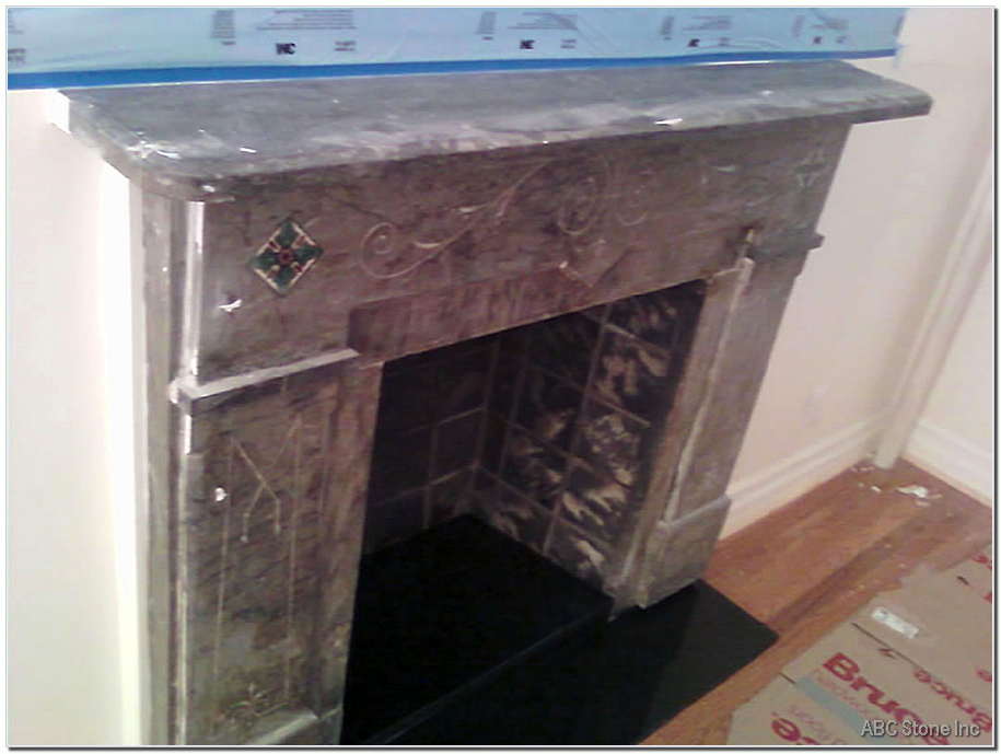 Modern marble fireplace centerpiece in a living room