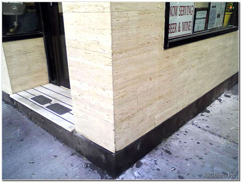 Travertine Storefront Corner. Cleaned and Polished