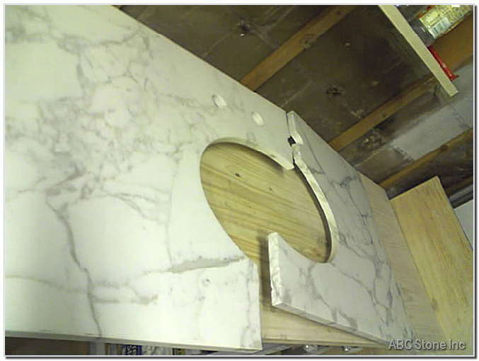 Before image of marble vanity crack repair