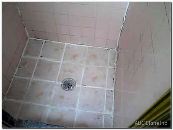 Molded Ceramic Tiles in Shower. Before Cleaning