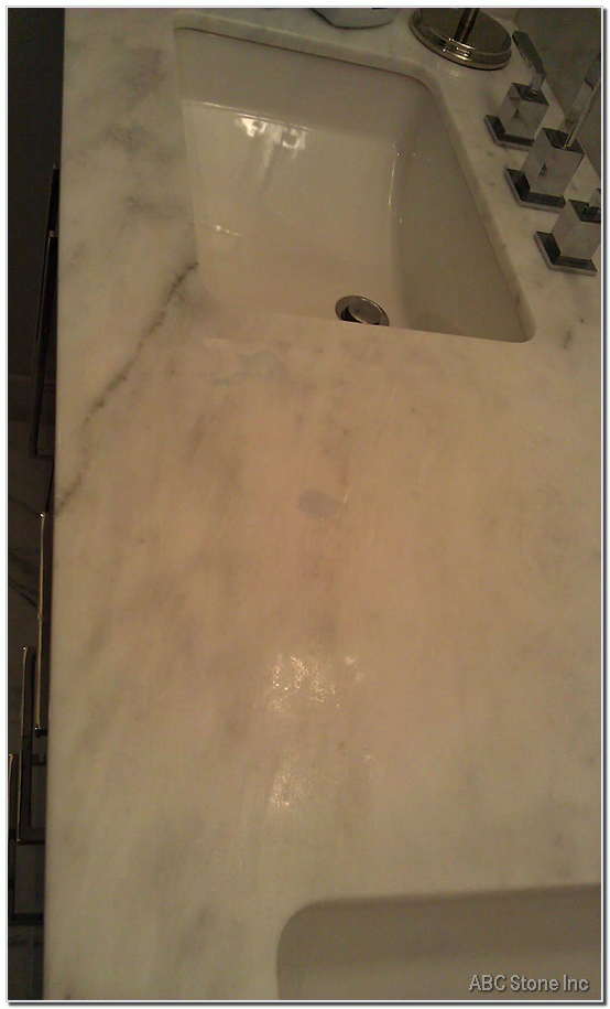 White Cararra Marble Countertop with Etchings