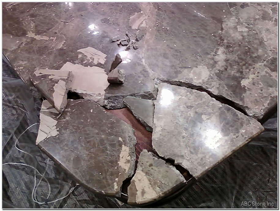 Cracked marble surface of a tabletop