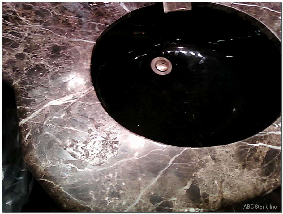 Close up of a vanity with deep etching